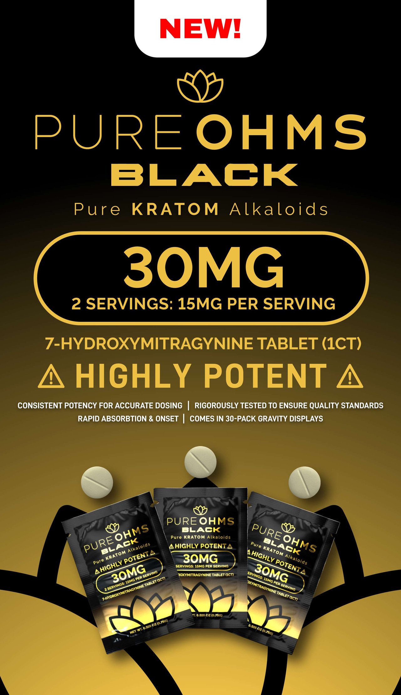 Pure ohms 30mg singles black - 30 singles per box